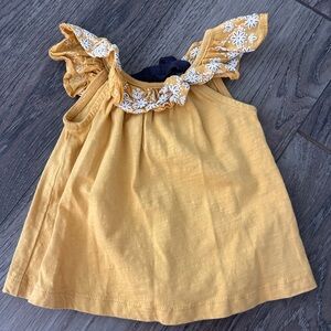 Mustard Yellow Ruffle Baby Tank Top with Floral Trim